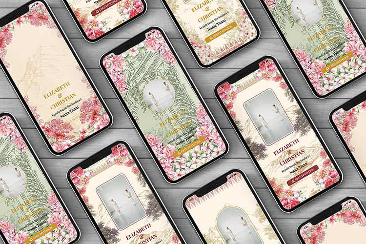 Mockup desain undangan digital Veil Invitation